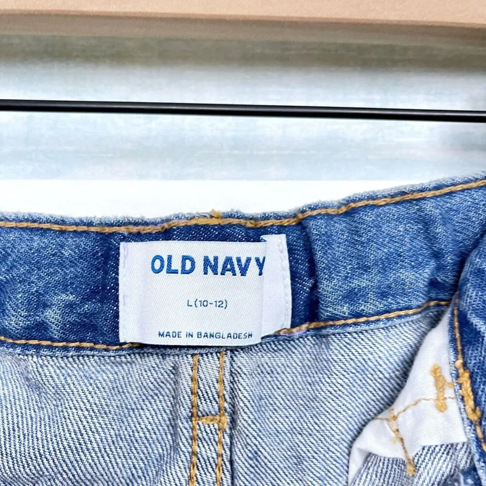 Old Navy Striped Denim Button Front Skirt Blue Medium Wash Girls Large 10 12